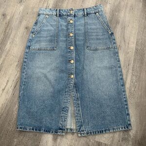 Denim Button-Front Midi Skirt